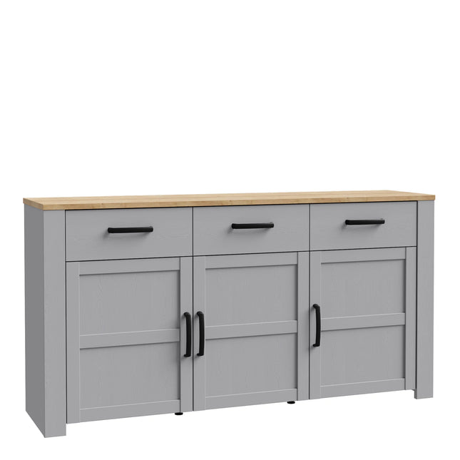 Bohol 3 Door 3 Drawer Sideboard – Riviera Oak Effect Top, Choice Of Finishes