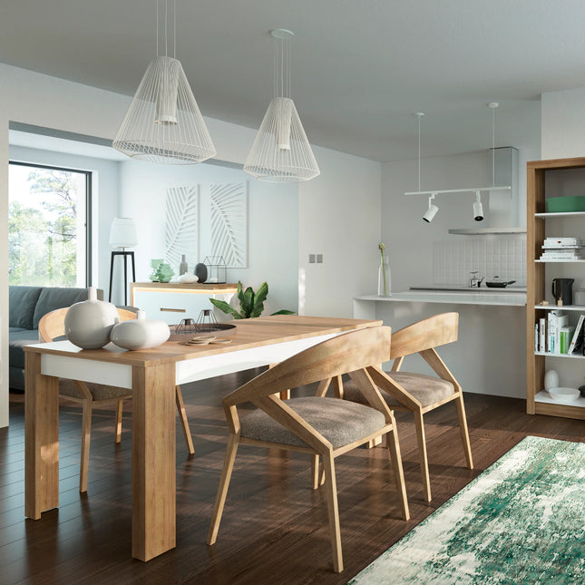 Lyon Extending Dining Table Range – Riviera Oak/White High Gloss