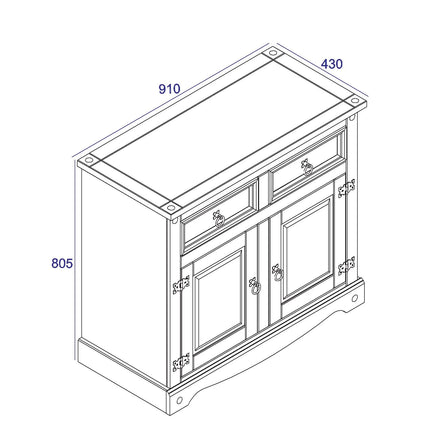 Corona - Sideboard - 2 Door 2 Drawer Pine & Metal Hardware