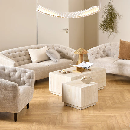 Dice Square and Rectangular Travertine Coffee Table Set of 2