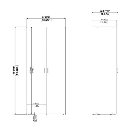 Space - 3 Piece Bedroom Set, Bedside, Chest and 2 Door Wardrobe