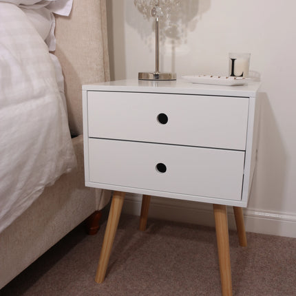 Options - Bedside Table - 2 Drawer & Splayed Pine Legs