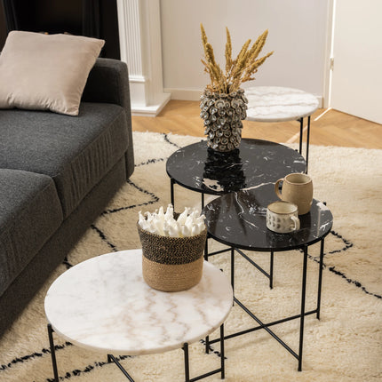 Avila - Side Table with Black Polished Marble Stone 52x40cm