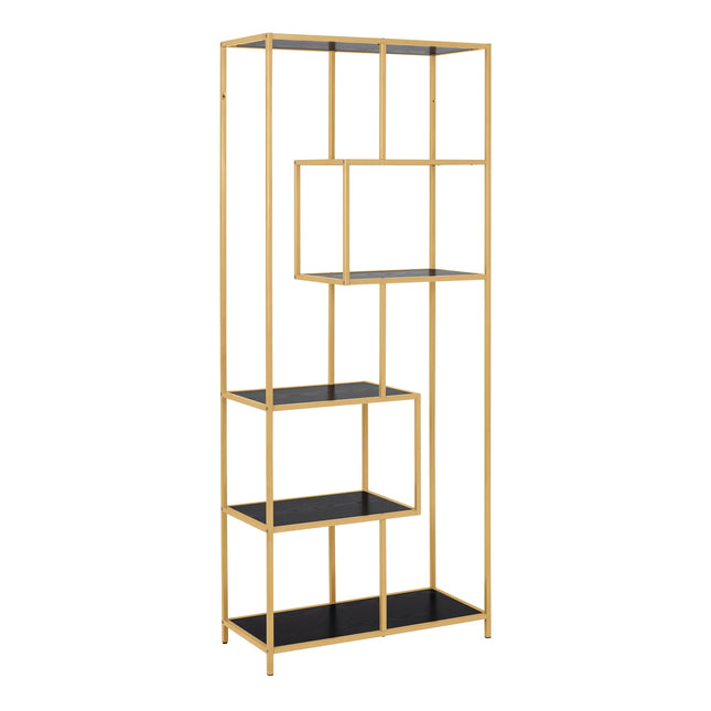 Seaford - Black Metal Asymmetrical Bookcase with 5 Shelves