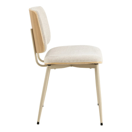 Owen Dining Chair Set of 2 in Apia Beige Fabric with Oak Veneer