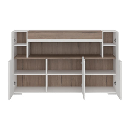 Toronto - 3 Door Sideboard with open shelving (inc. Plexi Lighting) In White and Oak
