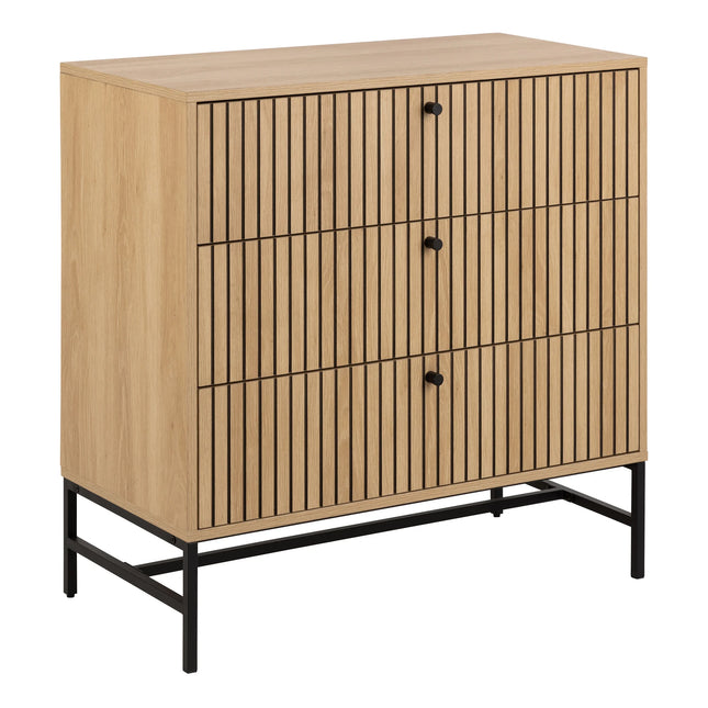 Albany chest of drawers in oak-effect with vertical slatted drawer fronts, black metal legs