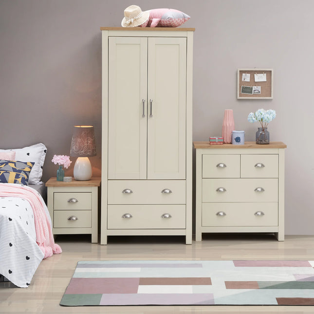 Lisbon - 3-Piece Bedroom Set - 2 Door Wardrobe, Chest of Drawers & Bedside Table