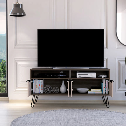 Nevada - TV Unit - 4 Door Smoked Oak & Hairpin Legs
