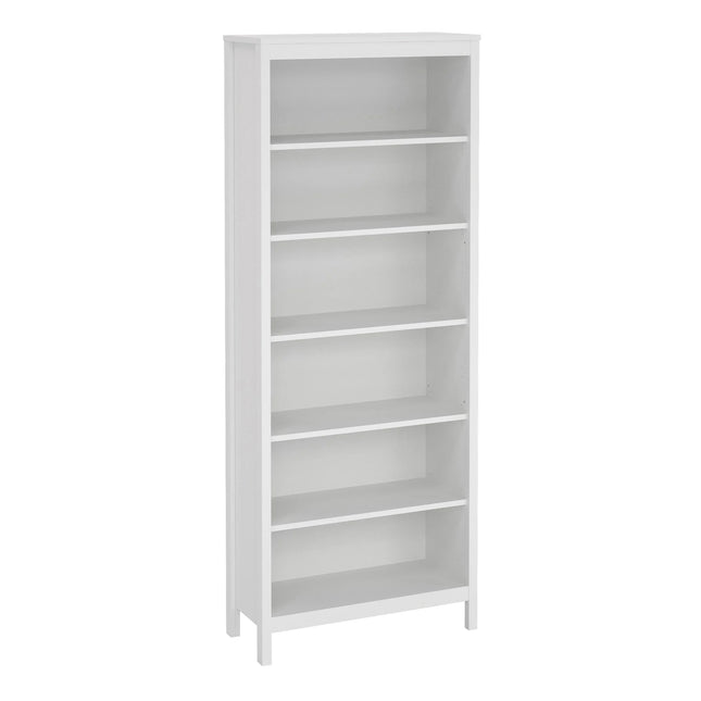 Madrid bookcase in white with five adjustable shelves and slim square legs