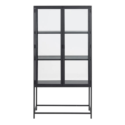 Seaford Tall Display Cabinet Glass Doors Steel 150cm
