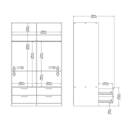 Line - Wardrobe with 2 Sliding Doors and 4 Drawers