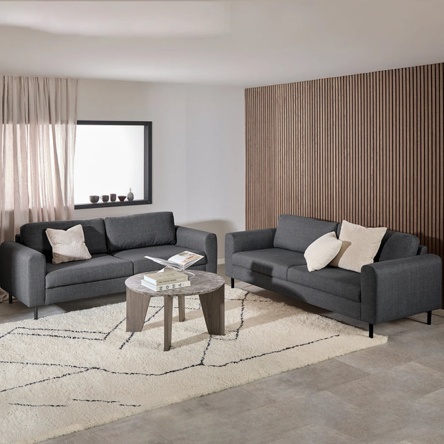 Omaha Set of 2 x 3 Seater Sofas in Basel Dark Grey & Light Grey Brown Fabric