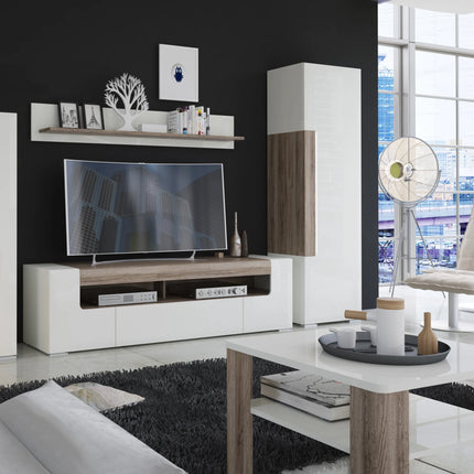 Toronto - 140cm Wide TV Cabinet In White and Oak