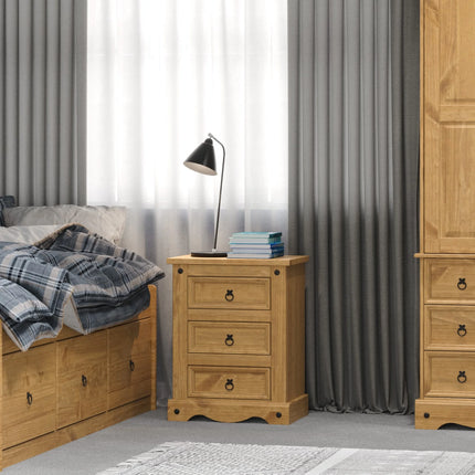 Corona - Bedside Cabinet - 3 Drawer Solid Pine Traditional