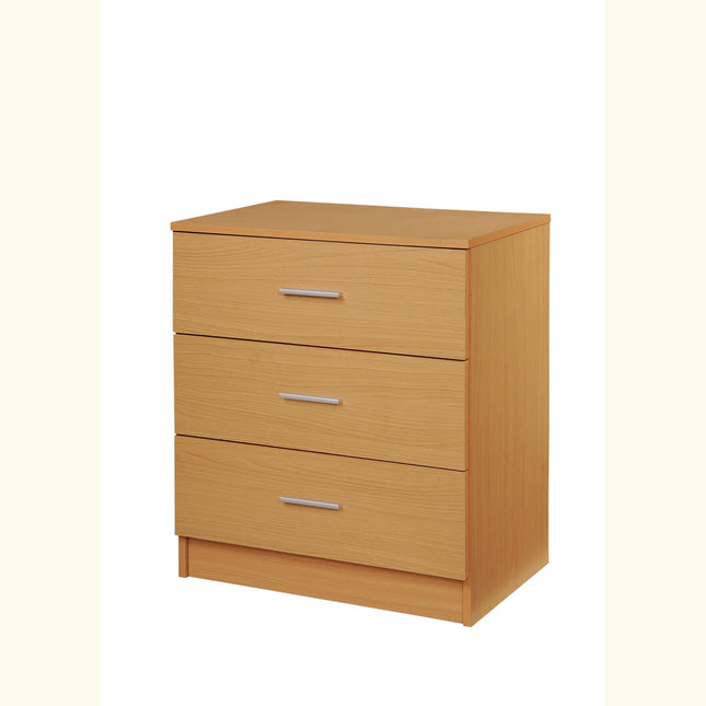Rio Costa 3-drawer chest in light oak-effect finish with slim silver bar handles