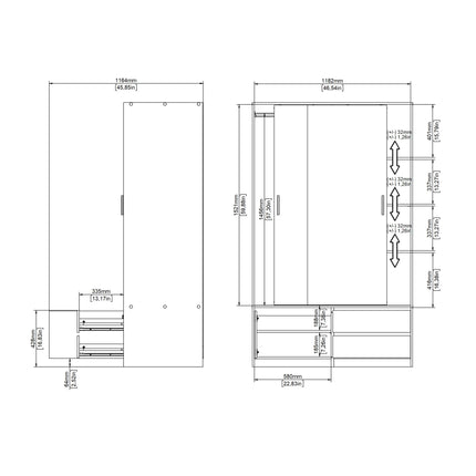 Line - Wardrobe with 2 Sliding Doors, Drawers and Mirror
