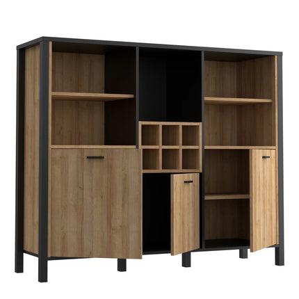 High Rock - Wide Shelf Unit in Matt Black/Riviera Oak