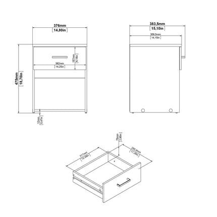 Space - 3 Piece Bedroom Set, Bedside, Chest and 2 Door Wardrobe