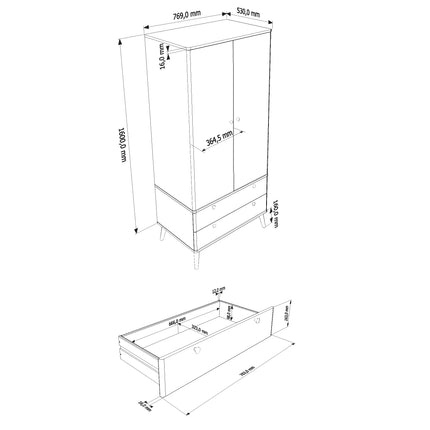 Augusta Curve - Wardrobe - 2 Door 2 Drawer White