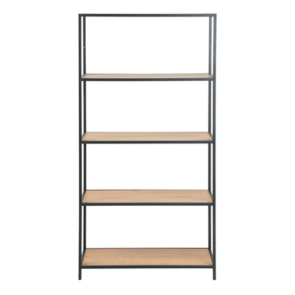 Seaford - Tall Black Metal Bookcase with 4 Shelves