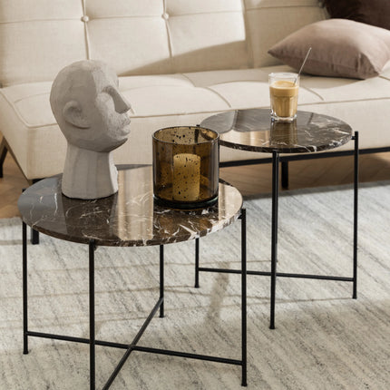 Avila - Side Table with Brown Marble Top 52x40cm