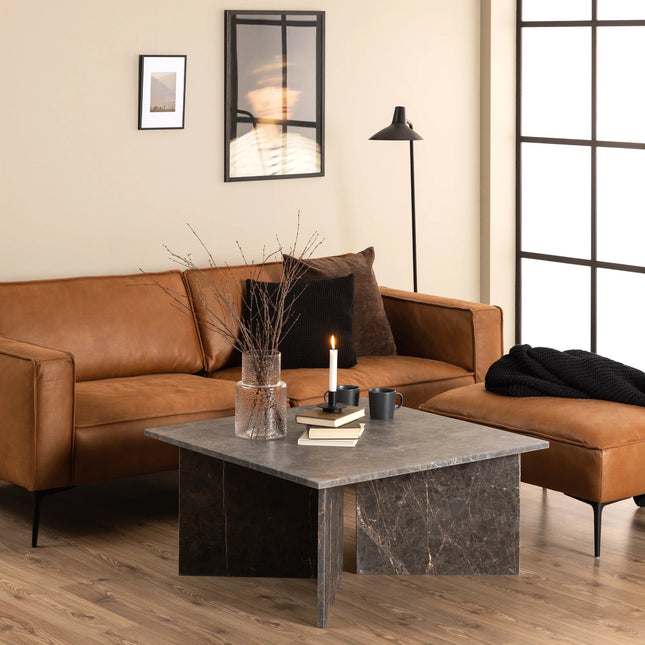 Vega Square Coffee Table with Marron or Latte Brown Marble Top 90cm