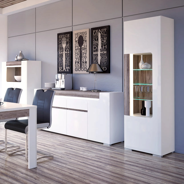 Toronto - Wide 4 Door 2 Drawer Sideboard (inc. Plexi Lighting) In White and Oak