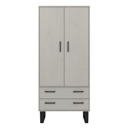 Texas - Wardrobe - 2 Door 2 Drawer Grey Waxed Pine & Metal Legs