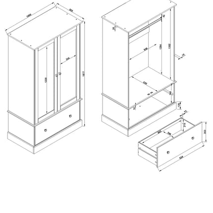 Cotswold - Wardrobe - 2 Door Mirrored & Drawer