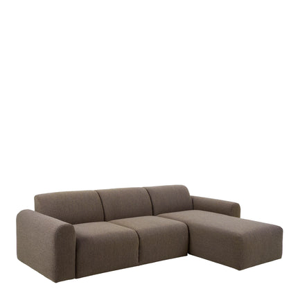 Midfield 2-seater chaise longue in brown boucle fabric with left-facing chaise and rounded armrests