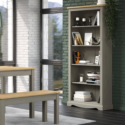 Corona White - Bookcase - 5 Shelf & Antique Waxed Pine Top