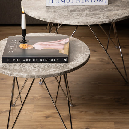 Prunus - Round Side Table with Grey-Brown Marble Top