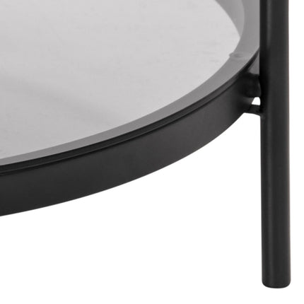 Bayonne Round Coffee Table Black with Smoked Glass Top