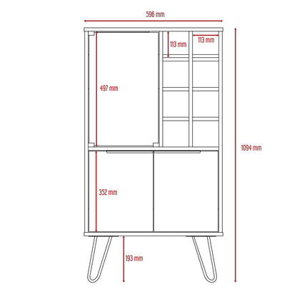 Nevada - Drinks Cabinet - 3 Door with Wine Rack & Hairpin Legs