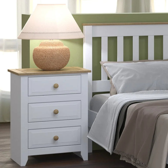 Capri - Bedside Table - 3 Drawer & Antique Waxed Pine Top