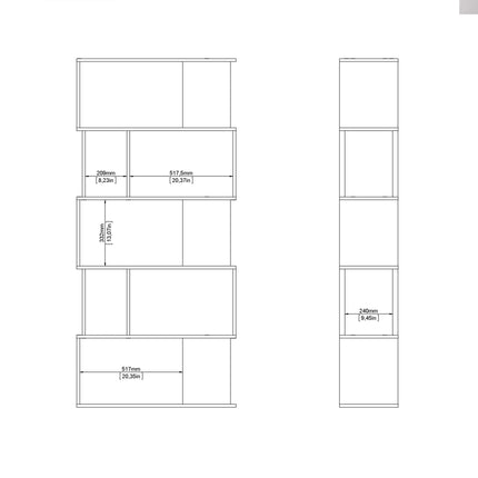 Maze Tall Bookcase 4 Shelves Oak White 173cm Midcentury