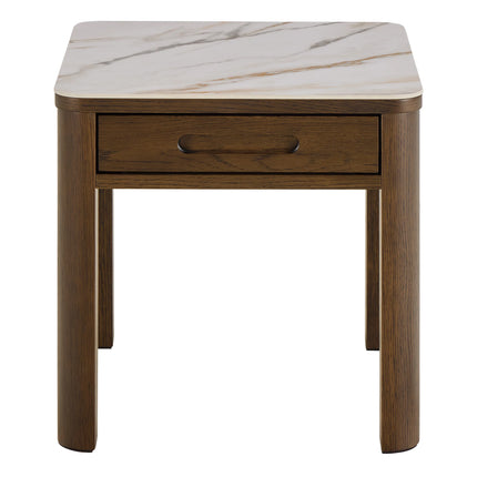 Southampton Square Side Table 1 Drawer Cream Ceramic Marble Top