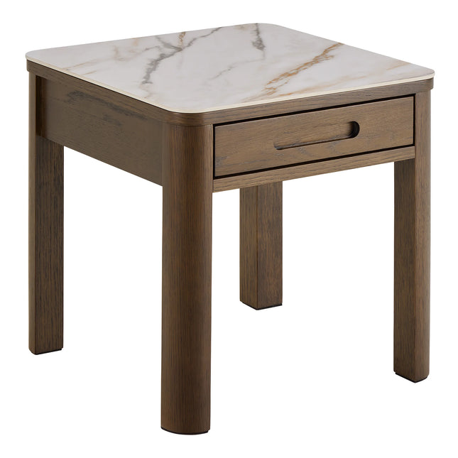 Southampton Square Side Table 1 Drawer Cream Ceramic Marble Top