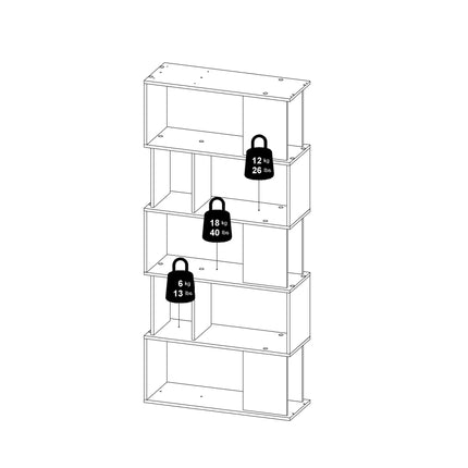 Maze Tall Bookcase 4 Shelves Oak White 173cm Midcentury