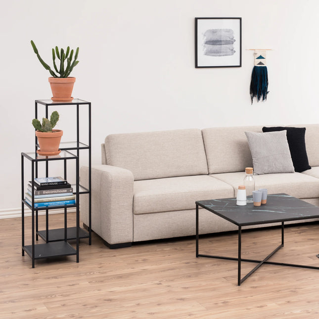 Seaford - Narrow Black Metal Bookcase with 2 Shelves