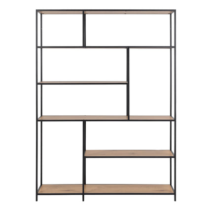 Seaford - Tall Large Black Metal Asymmetrical Bookcase with 5 Shelves