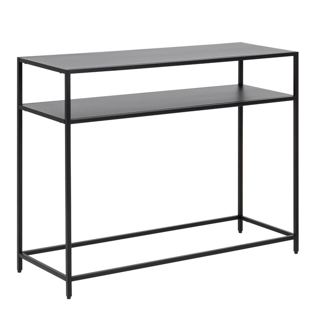 Newcastle console table with black metal frame and open lower shelf