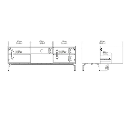 Kendall - TV-Unit with 2 Doors + 1 Drawer Oak and Black