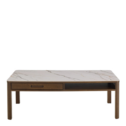 Southampton Rectangular Coffee Table with Drawer and Shelf in Cream Ceramic