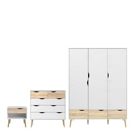 Oslo - 3 Piece Bedroom Set, Bedside, Chest and 3 Door 3 Drawers Wardrobe
