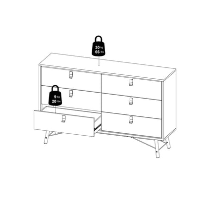 Ry Wide Chest of Drawers 6 Drawers Laminate 150cm