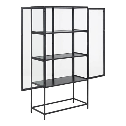Seaford Tall Display Cabinet Glass Doors Steel 150cm