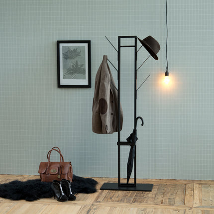 Vinson Coat Hanger Matt Black Steel Frame with Base 56x28x165 cm