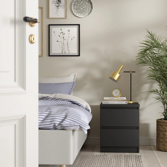 Naia Bedside Table 2 Drawers in Cashmere, Concrete, Hickory, Black & White Gloss
